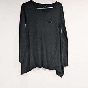 Cable & Gauge Faux Button Pocket Tunice Sweater Black Size Small